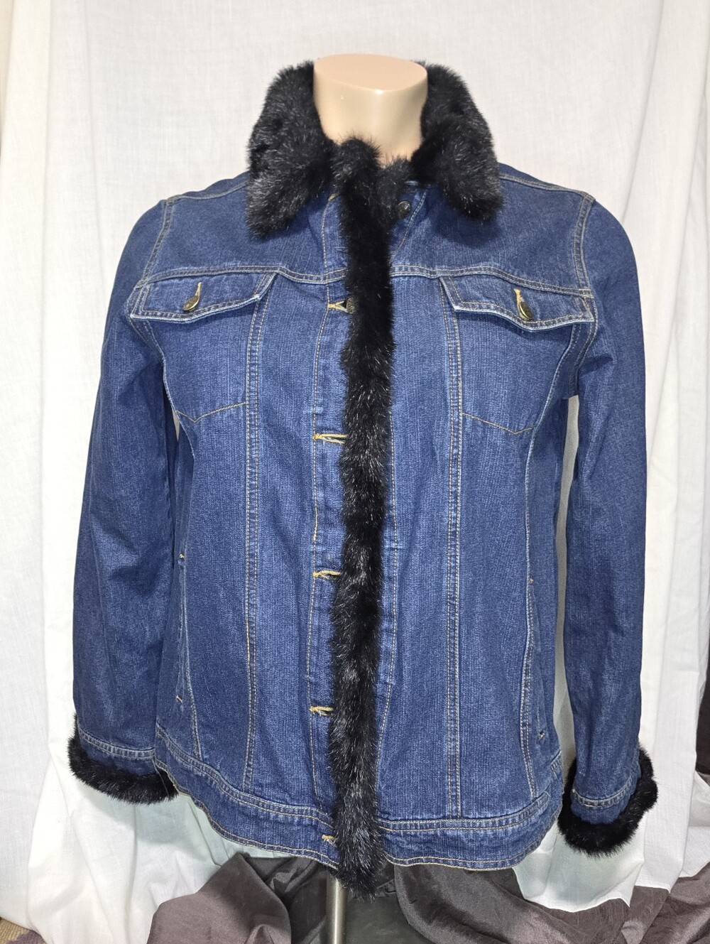 Dennis Basso Faux Mink Fur Jean Jacket L